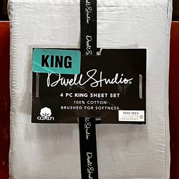 Dwell Studio KING Size GREY Sheet Set - 100% Cotton Percale - Solid Light Gray - Picture 3 of 5